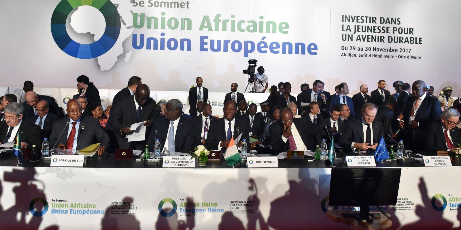 Image shows African and EU leaders at the 2017 Africa-EU summit in Abidjan