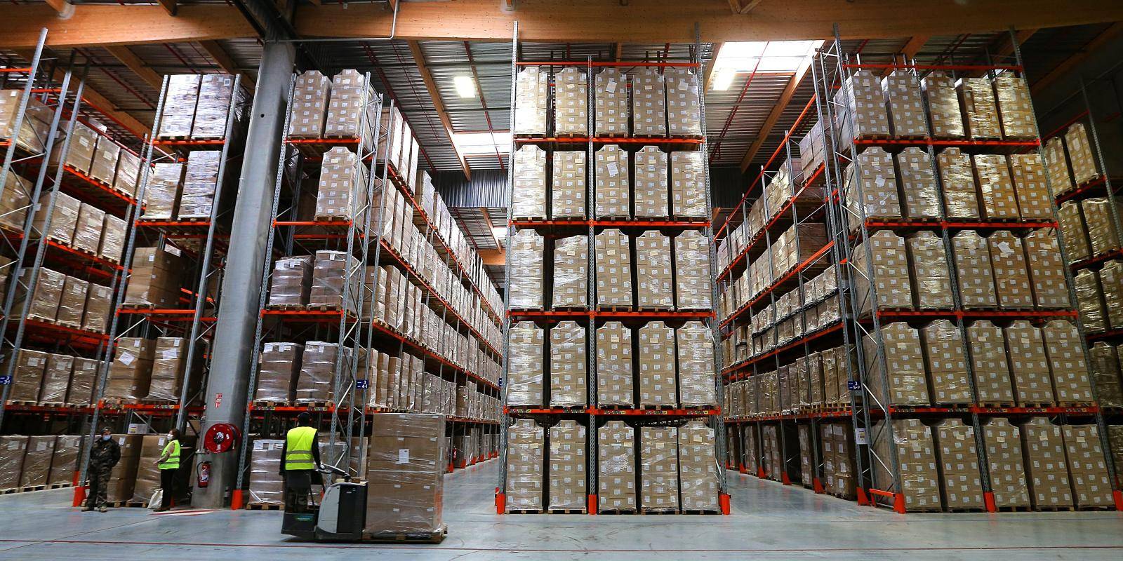 Photo of a warehouse of ‘Santé publique France’ storing face masks as part of France’s strategic national masks reserve