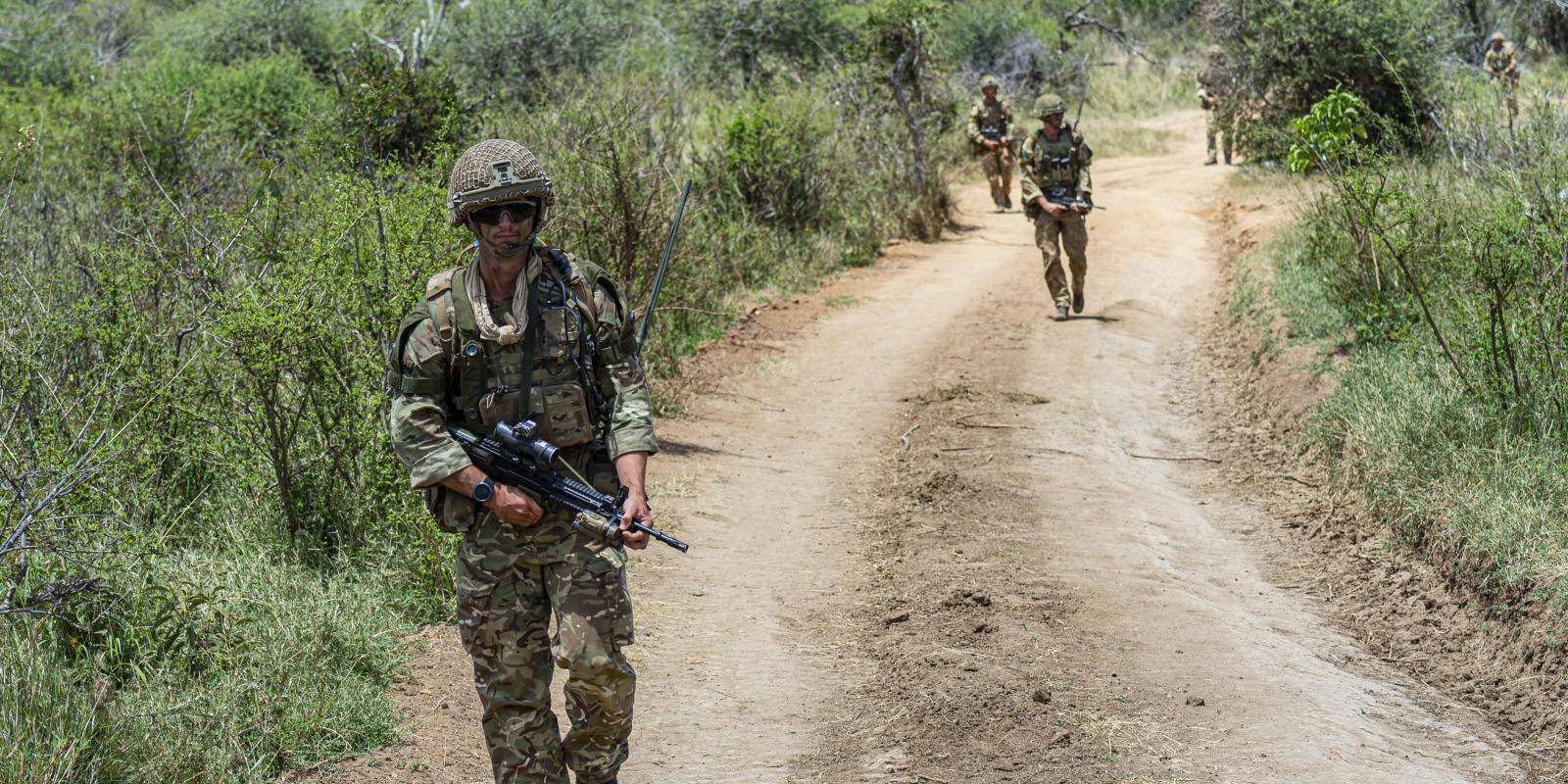 British soldiers taking part in practise exercises in Kenya.