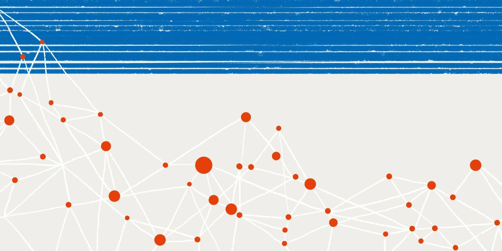 Illustration of a network with unnamed dots in red.