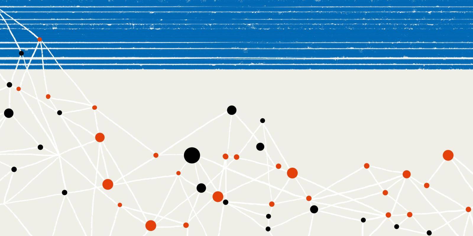 Illustration of a network with unnamed dots in red and black.