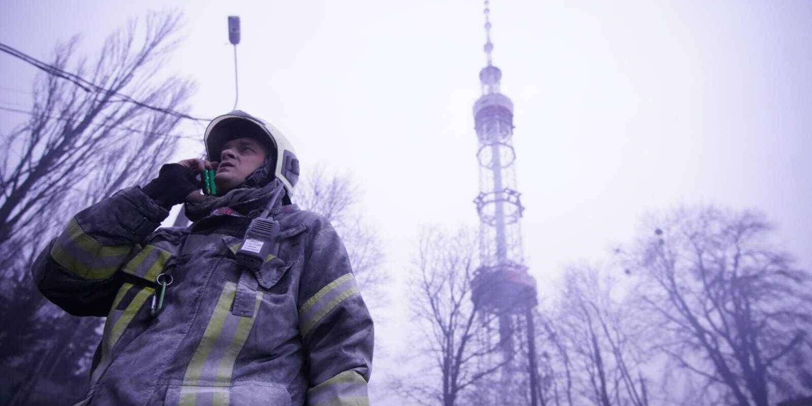 Image of emergency crew near Kyiv TV Tower