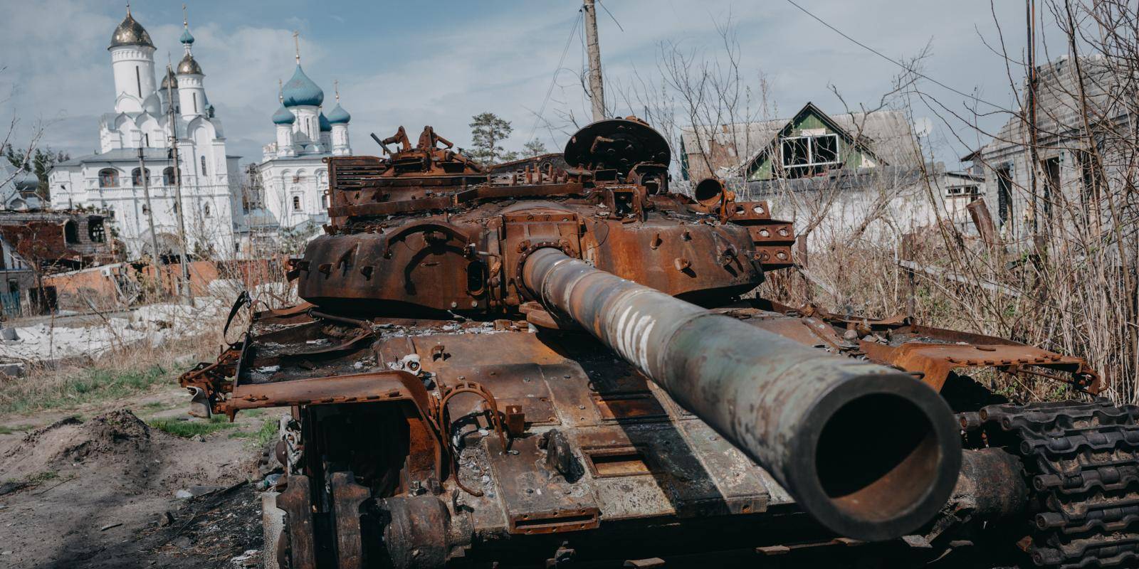Photo of destroyed Russian tank in Ukraine.