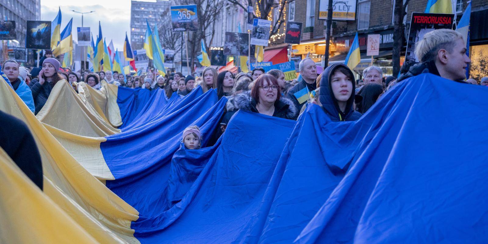 Photo of Ukrainian community marching in London, 2023.