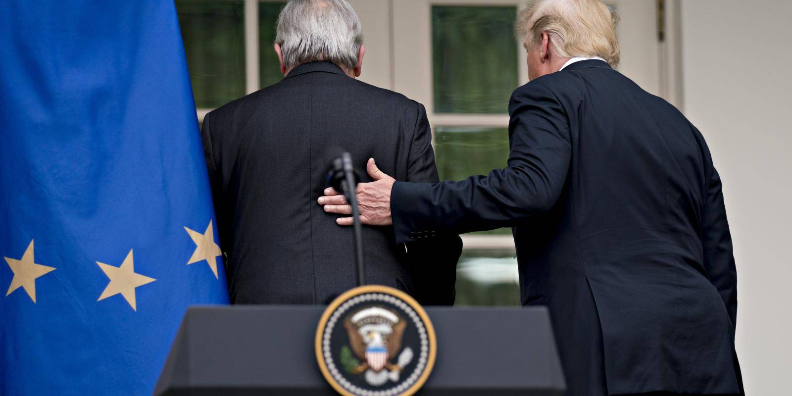 US President Donald Trump and President of the European Commission Jean-Claude Juncker walk away after the conclusion of a joint statement in the Rose Garden of the White House in Washington, DC on 25 July 2018. Photo: Getty Images