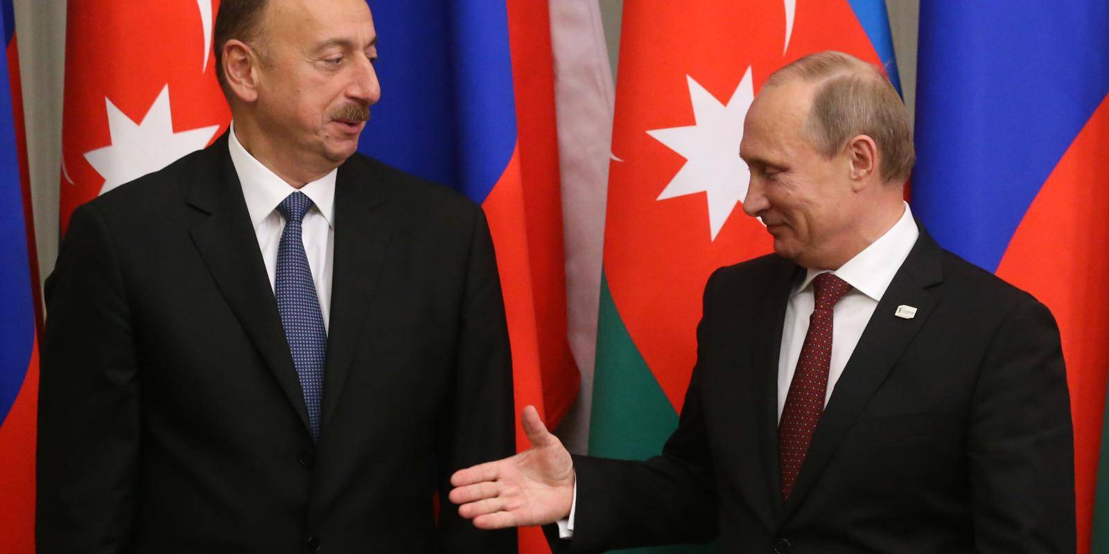 Azerbaijan's President Ilham Aliyev and Russian President Vladimir Putin during the Caspian Sea Summit in September 2014. Photo: Sasha Mordovets/Getty Images