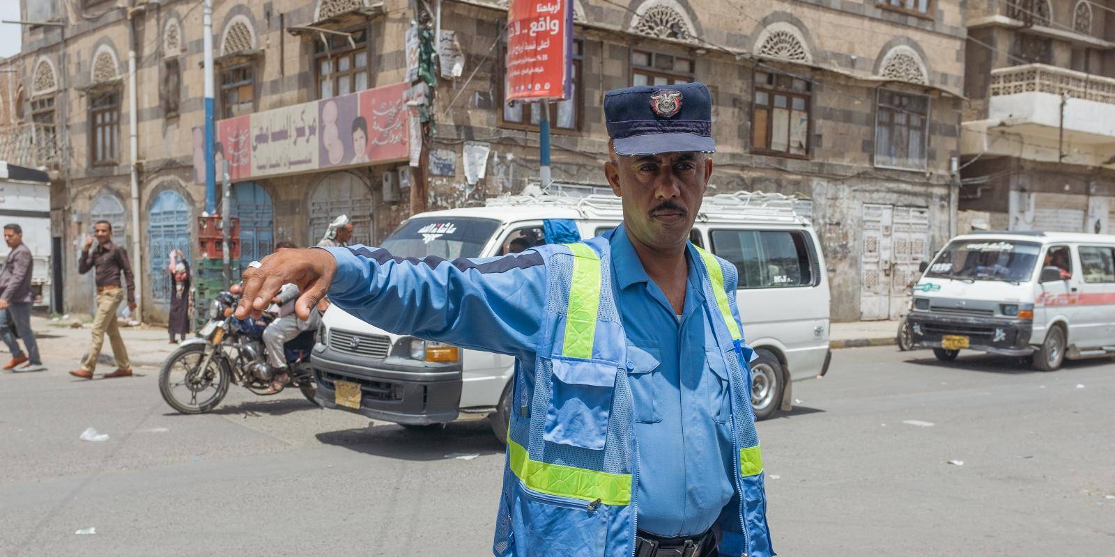 Traffic policeman (de facto authorities) in Sanaa, Yemen. Photo: Peter Salisbury