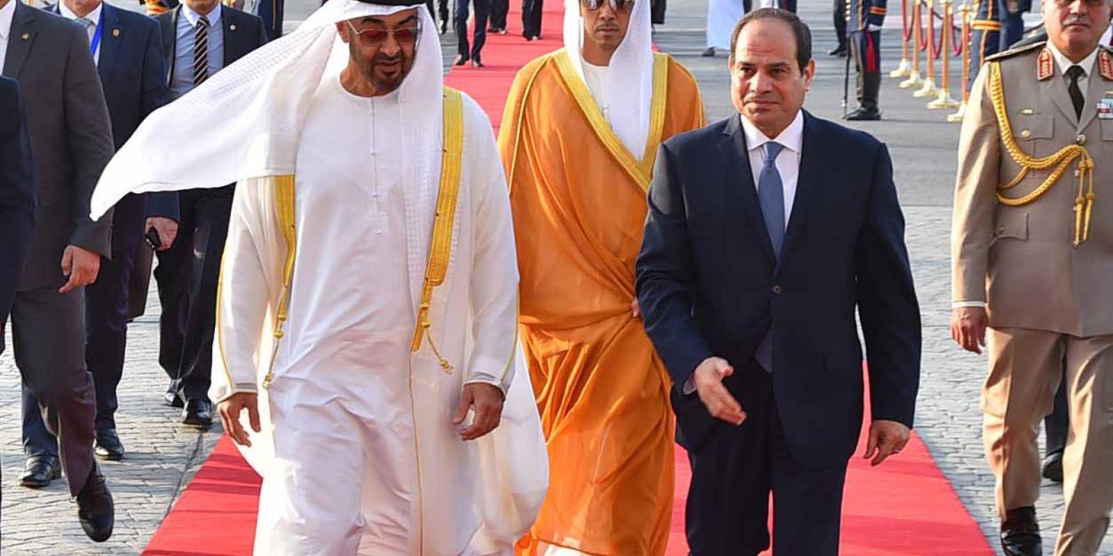 Crown Prince of Abu Dhabi Mohammed bin Zayed is welcomed by Egypt’s President
Abdel-Fattah el-Sisi in Cairo on 19 June 2017. Photo: Egyptian Presidency – Handout/Anadolu Agency/Getty
