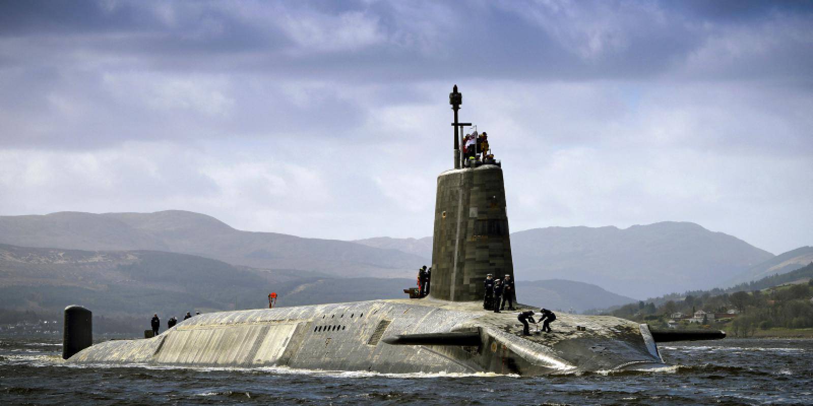 Royal Navy Vanguard Class submarine HMS Vigilant returning to HMNB Clyde after extended deployment. The four Vanguard-class submarines form the UK's strategic nuclear deterrent force. Photo: Ministry of Defence.
