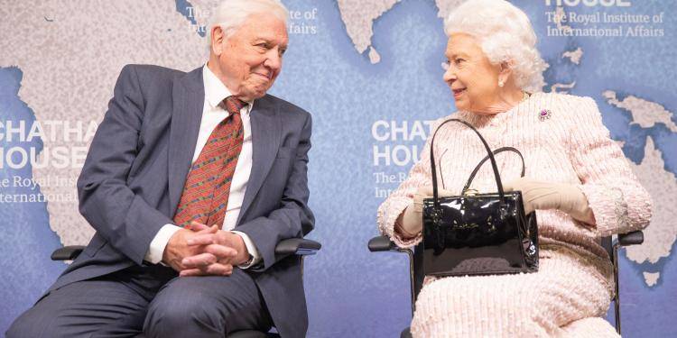 Sir David Attenborough and HM The Queen at the Chatham House Prize 2019. Photo by Suzanne Plunkett. 