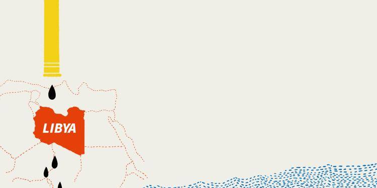 Illustration of a pipeline with drops over a map of Libya.