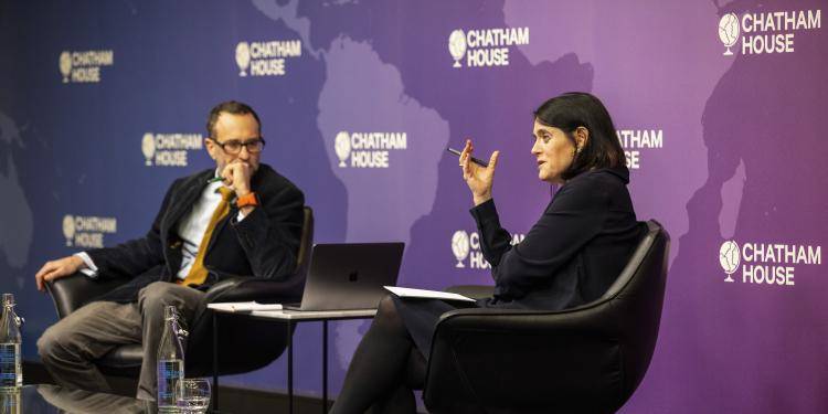 Chatham House director Bronwen Maddox speaking to Rafael Behr of The Guardian.
