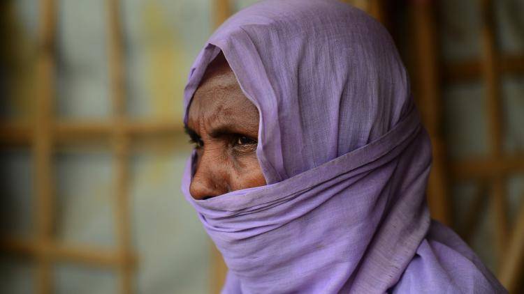 This photo taken on 19 July 2018 shows a member of the Shanti Mohila which is a group of Rohingya refugee women who have formally requested the International Criminal Court to investigate crimes against the Muslim minority. Photo: Getty Images.