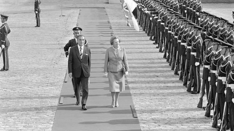Former Japanese Prime Minister, Yasuhiro Nakasone, and former UK Prime Minister, Margaret Thatcher