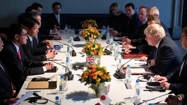 Japanese Foreign Minister, Taro Kono, and former Japanese Defence Minister, Itsunori Onodera, with former UK Foreign Secretary, Boris Johnson