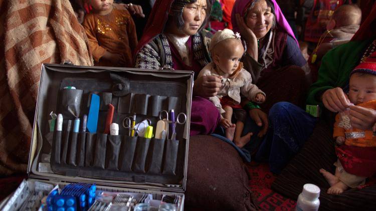 Patients at a mobile health clinic in Afghanistan