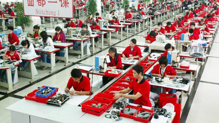 Workers in a shoe factory in China