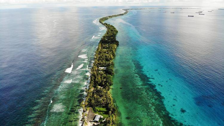 Aerial shot of the Pacific island of Tuvalu