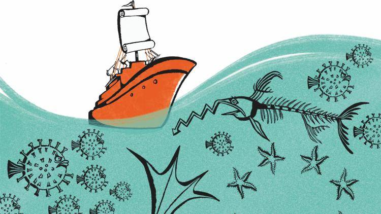 Illustration of a ship sailing high tides representing the Indo-pacific oceans