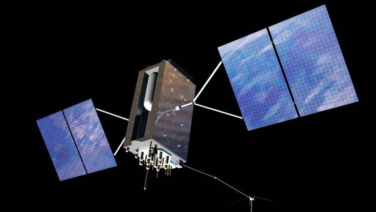 A GPS satellite orbiting earth 