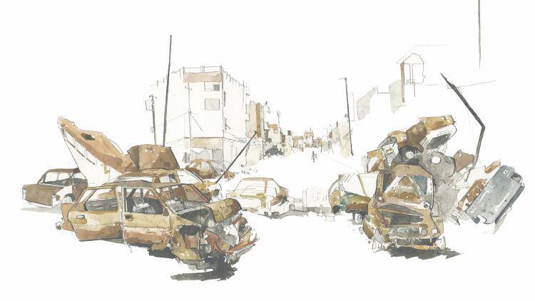 Illustration of wrecked cars