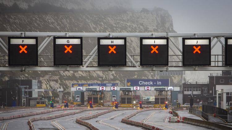 All departure lanes closed at the Eastern Dock, Dover, United Kingdom in December 2020. 