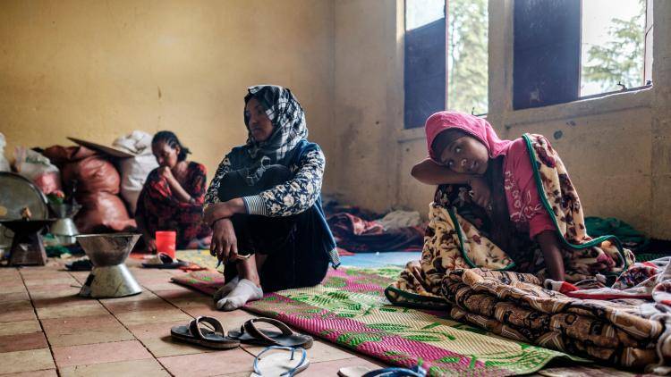 Women refugees sitting in a classroom