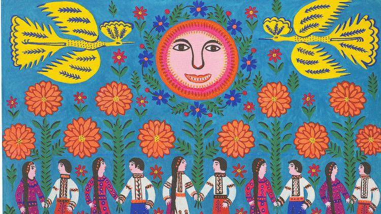 Folk art of people, birds and flowers by Maria Prymachenko.