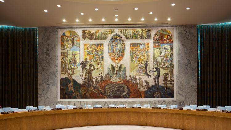 UN Security Council featuring Per Krohg's mural