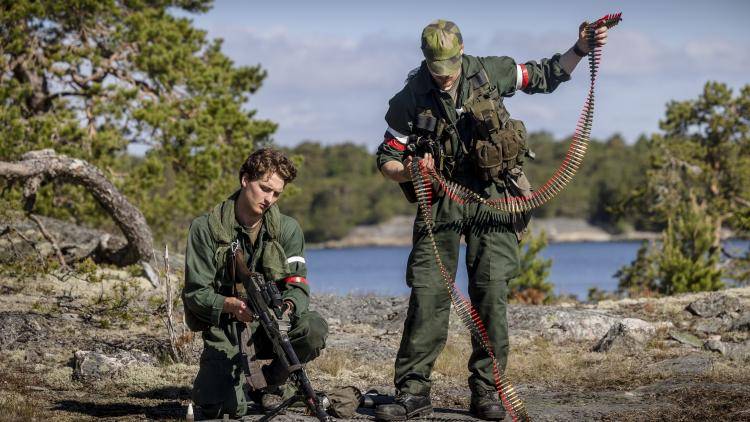 Soldiers on exercises during the Baltic Operations NATO military drills in June 2022 in the Stockholm archipelago