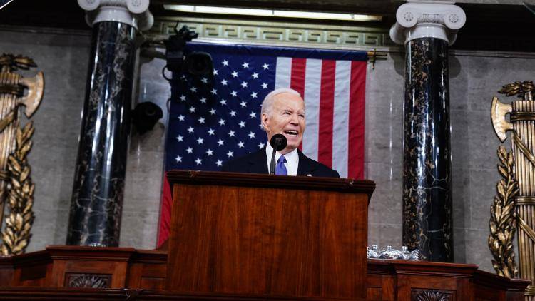 President Joe Biden delivers his annual State of the Union address before a joint session of Congress in the House chamber at the Capital building on March 7, 2024 in Washington, DC. (Photo by Shawn Thew - Pool/Getty Images)