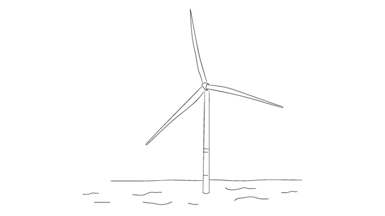 line drawing of a wind turbine