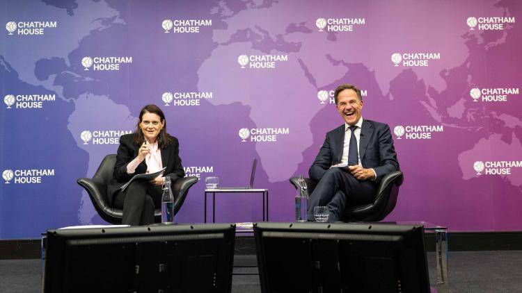 NATO Secretary General Mark Rutte and Chatham House Director Bronwen Maddox on stage at Chatham House