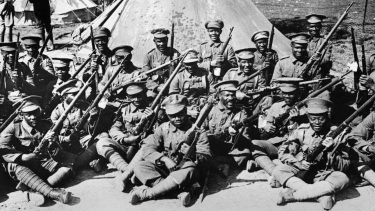 The British West Indies Regiment in camp on the Albert-Amiens Road, September 1916. Photo: Lt. Ernest Brooks/IWM via Getty Images