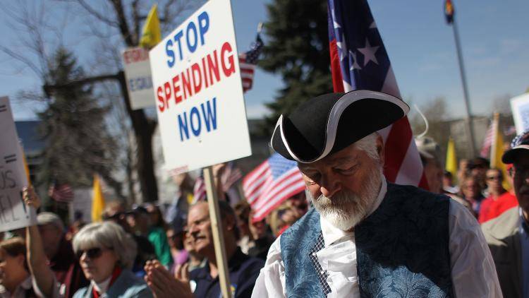 Tea Party members in Denver, Colorado, protest at US government spending. Photo: John Moore/Getty