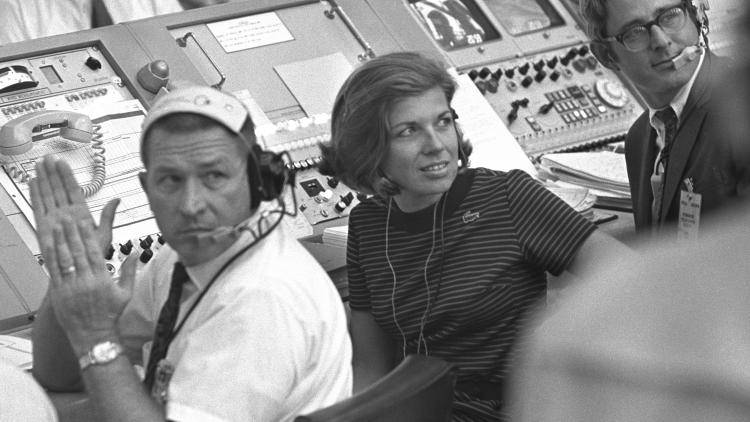 NASA engineer for Apollo 11, JoAnn Morgan, watches the blast off of Apollo 11 in the Launch Control Center of the Kennedy Space Center on 16 July 1969. She was, at the time, NASA's only female engineer. Photo: NASA via Getty Images. 