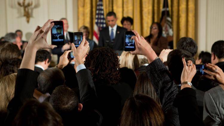 President Barack Obama at a press conference. 