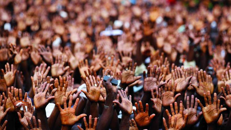Protestors at a rally in the Yopougon district of Abijan, Ivory Coast.