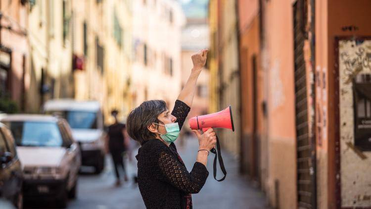 Celebrations of Liberation Day on April 25, 2020 in Bologna, Italy