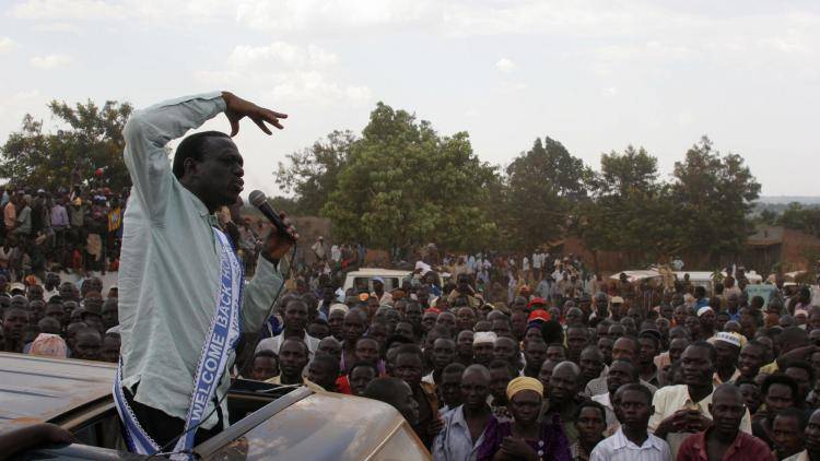Uganda's opposition leader Kizza Besigye on the campaign trail in Buyango region, Uganda