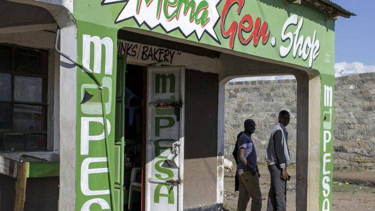 A Kenyan shop offering the M-Pesa mobile phone payments system introduced by Safaricom