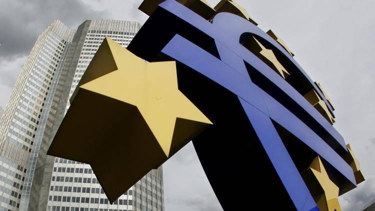 The Euro Sculpture in front of the European Central Bank in Frankfurt.