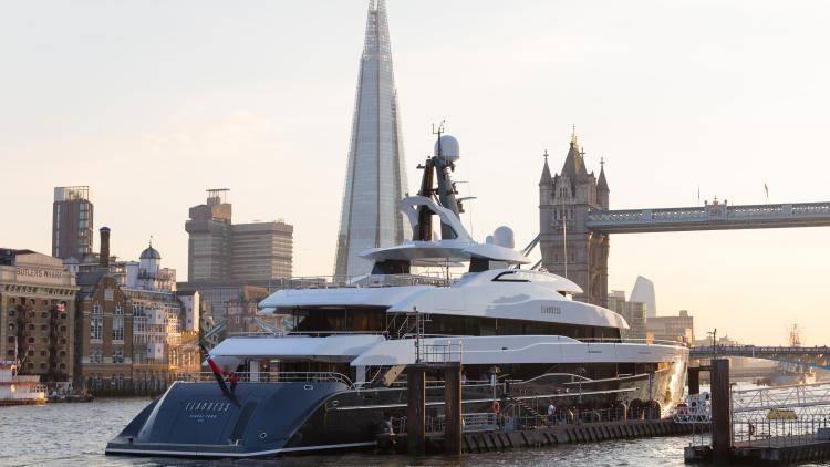 The superyacht Elandess makes its maiden voyage to London in July 2018