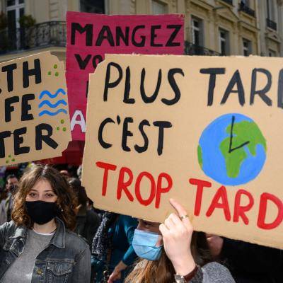 Thousands of people attend a rally for sustainable climate law in Paris, France on March 28,2021. 