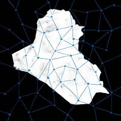 Illustration depicting a map of Iraq and networks.