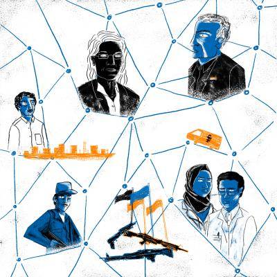 Illustration depicting a network of different actors involved in medicine smuggling.