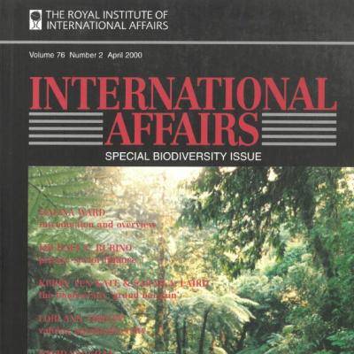 International Affairs special issue on biodiervsity in April 2000 cover, featuring a photo of a forest.