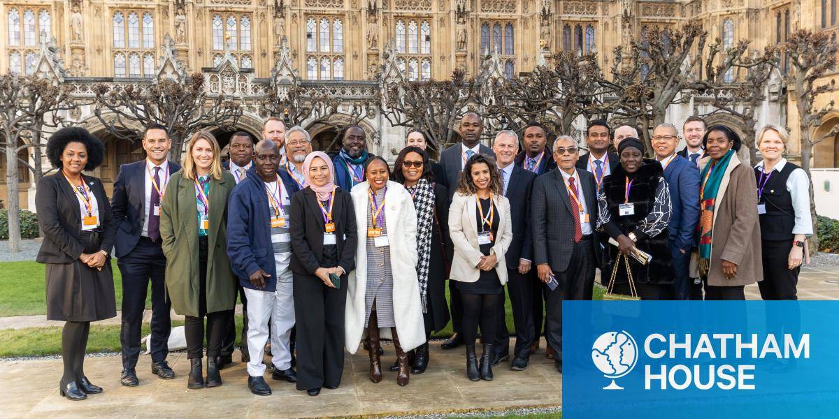 Commonwealth parliamentarians pose outside Palace of Westminster