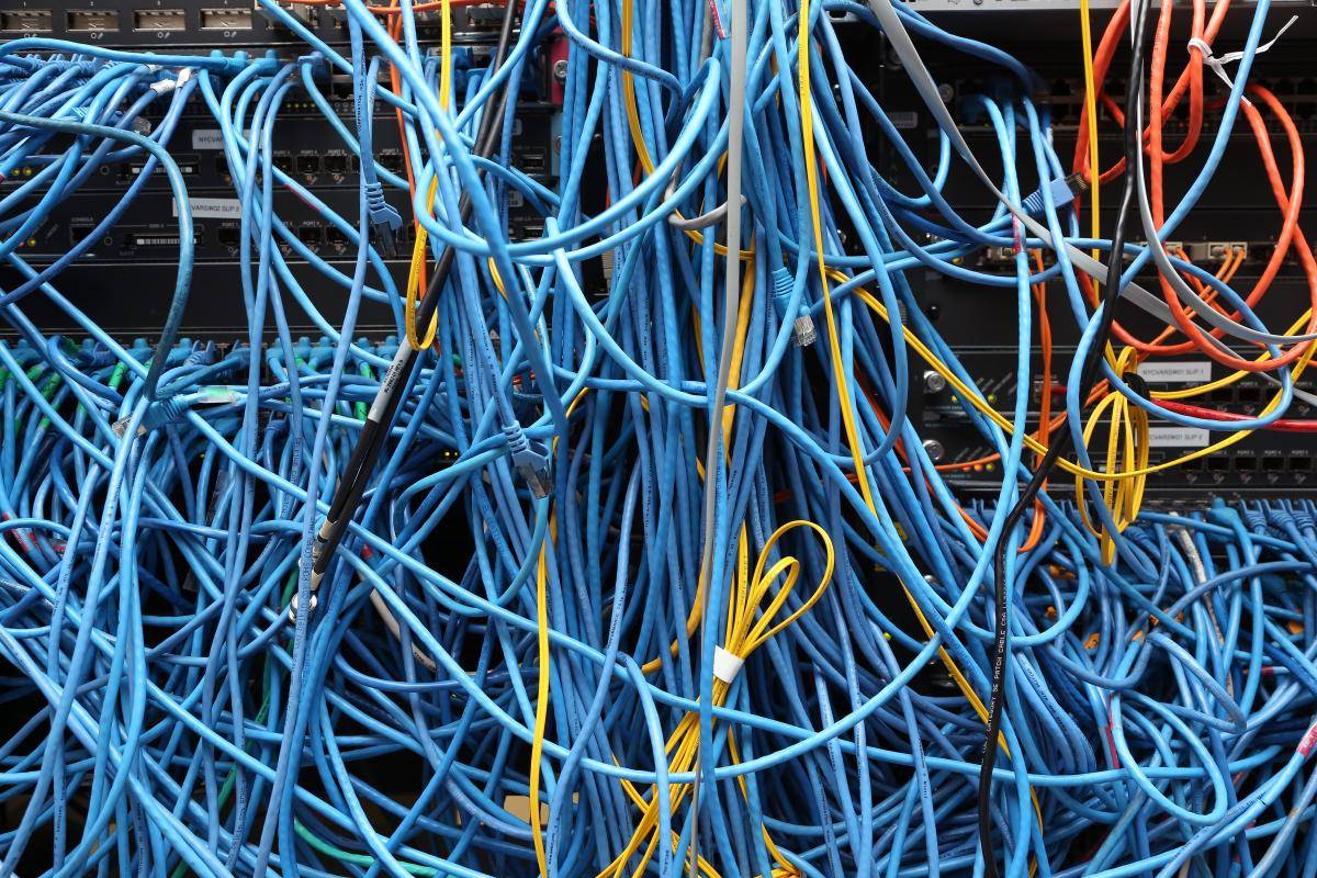 Server room network cables in New York City, November 2014.