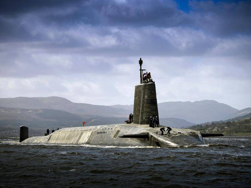 Royal Navy Vanguard Class submarine HMS Vigilant returning to HMNB Clyde after extended deployment. The four Vanguard-class submarines form the UK's strategic nuclear deterrent force. Photo: Ministry of Defence.
